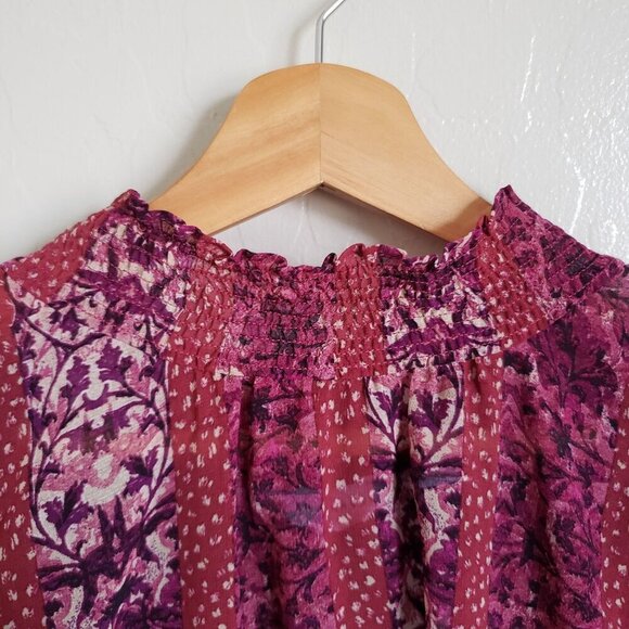 Susan Graver Chiffon Smocked Mock Neck Blouse Built in Tank Boho Berry Size 2X - Picture 8 of 12